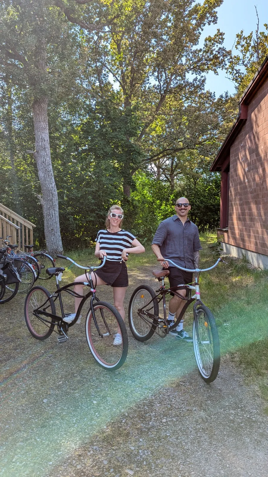 Anne and David posing proudly with their bikes.