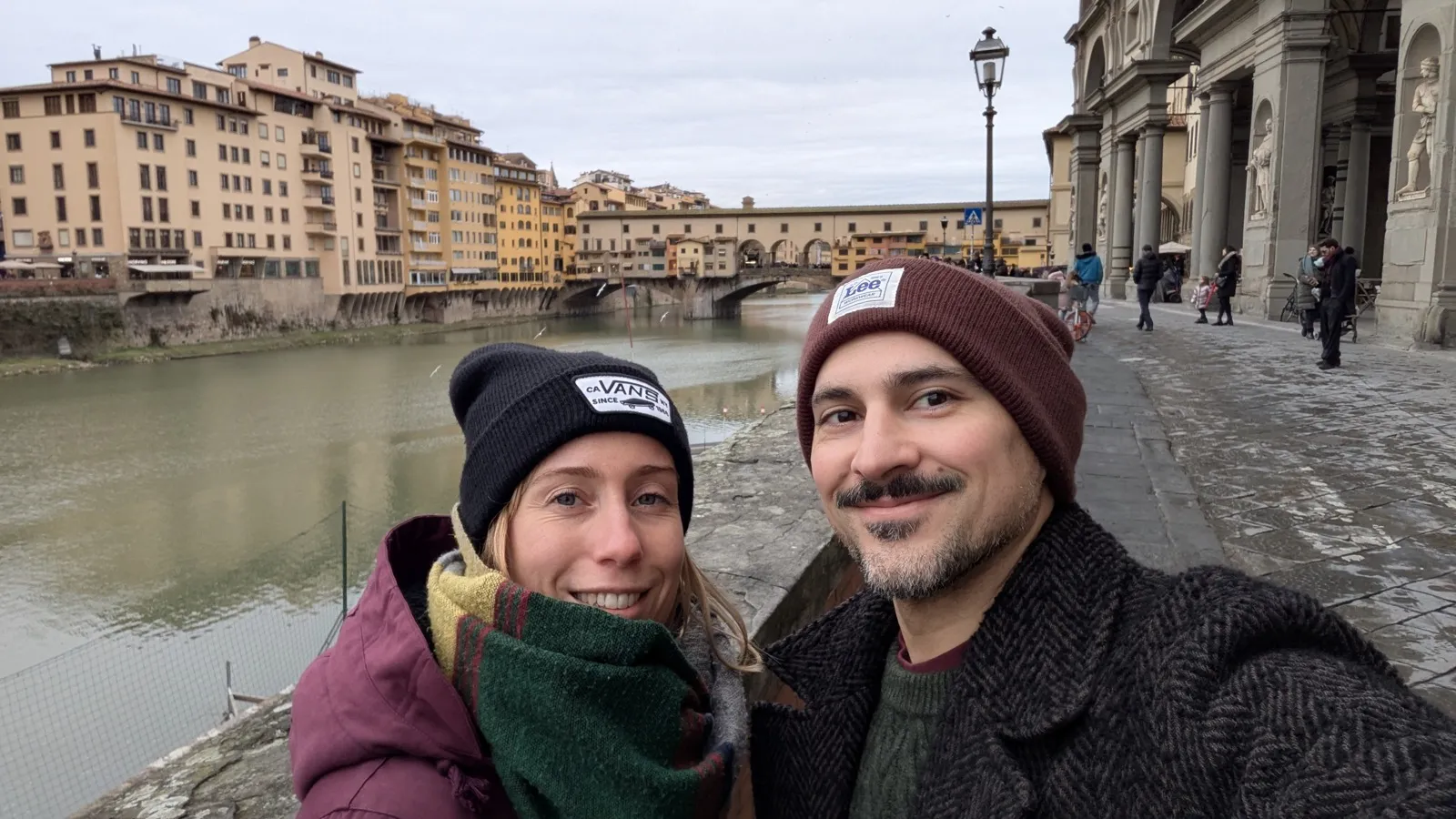 Anne and David bundled up on a winter day in Florence.